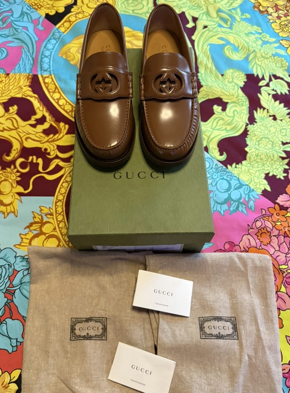 Mocassins mocassins en cuir marron Gucci homme logo GG marron G 8 US 8,5 738470 neufs