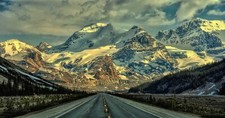 Landscape nature snowy peak road alberta mountains Custom Gaming Mat Desk