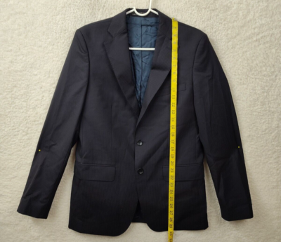 Zara Man Men Suit 36 Blue Striped Wool Blend Single Breasted