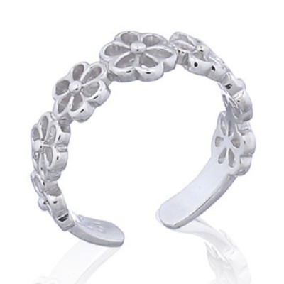 Handgefertigter massiver 925 Sterlingsilber Blume Floral verstellbarer Zehen- oder Midi-Ring