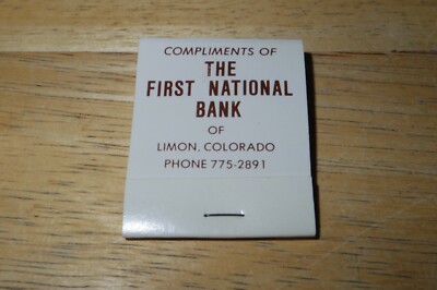 Vintage First National Bank Limon Colorado Matchbook Unstruck Full White Brown