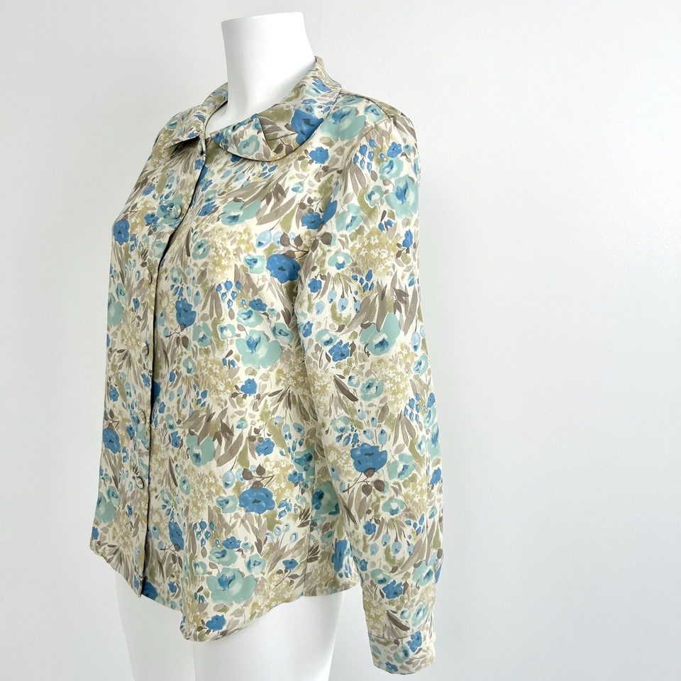 Cottagecore floral Blouse Shirt Evance UK 12 Silky Satin Made in Japan