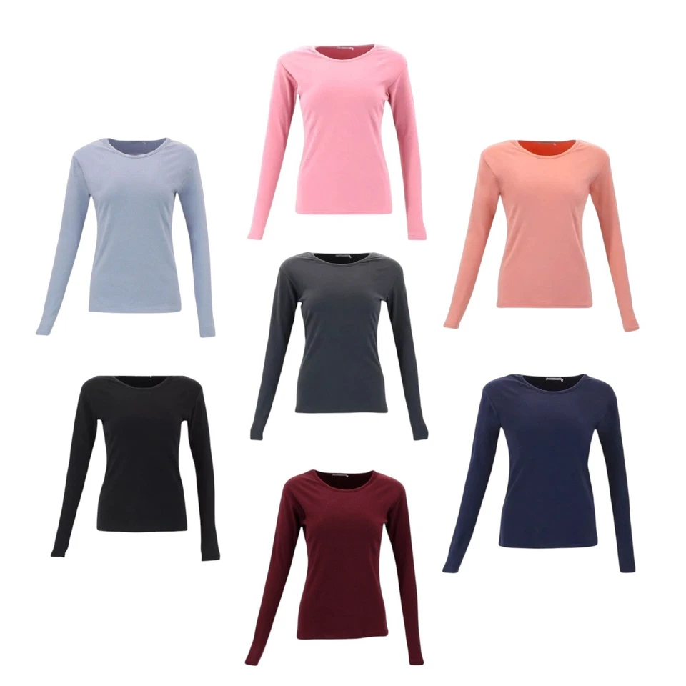 Women's Long Sleeve Top Thick Thermal Fleece Soft Stretch Plain Color T-Shirt - image 3 of 4