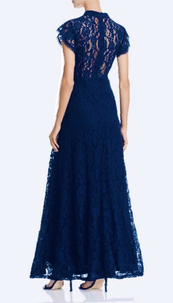 bloomingdales lace dresses NWT Evening Lace Dress Bloomingdales Aqua Long Maxi Open Back Choker Neck