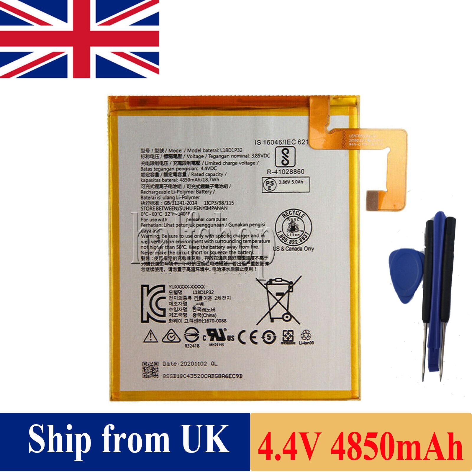 L18D1P32 5B18C14569 Battery For Lenovo Smart Tab M10 TB-X605F X605FC TB-X505F