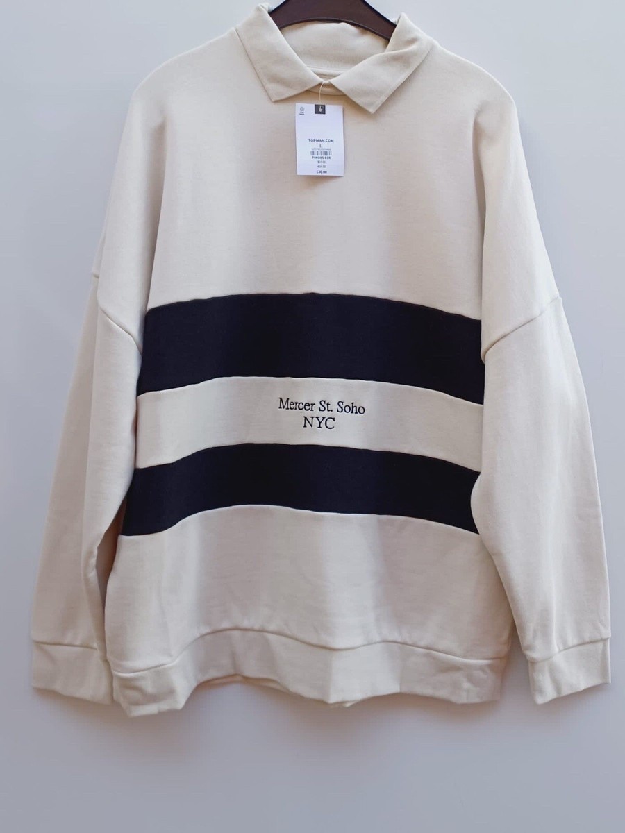 Topman Mercer St Soho NYC Cream Collared Sweatshirt Relaxed Fit