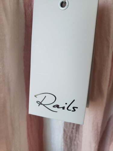Vestido RAILS Cheyanne Rosa Rayas Algodón Gasa Trenzado Cinturón Volantes Nuevo con Etiquetas $188 Talla M - Imagen 3 de 8