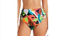 BAR III Tropical Dreams Side Shirred High Waist Bikini Bottoms Large yse1123