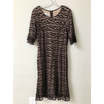 Sara Campbell Womens Shift Midi Dress Brown Geometric Lace 3/4