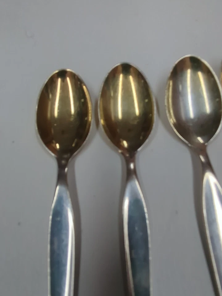 Vintage Modernist Finland Hopeakeskus Coffee Tea Spoons Set Four Gold Wash - Image 3 of 4