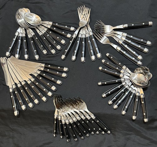 46pc Set Hampton Forge Astoria Black Silver Mardi Gras Retro Bistro Serves 9 - Picture 2 of 22