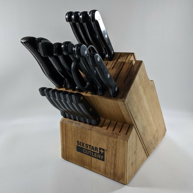 Ronco Showtime Six Star Cutlery Knives 30 Slot Solid Wood Knife Block
