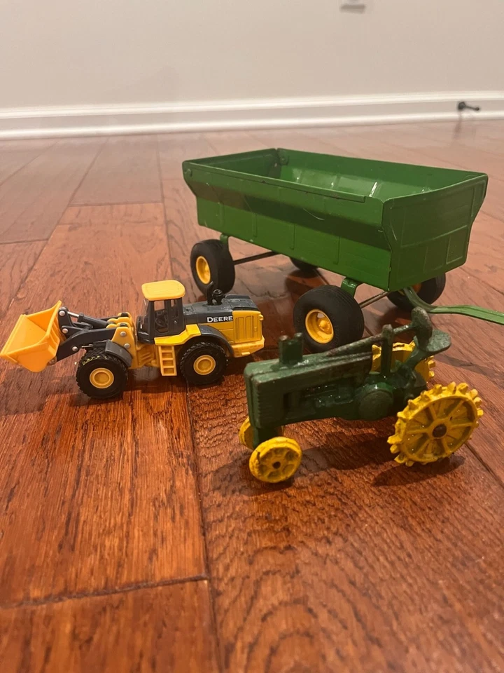 Lote de juguetes vintage John Deere verde y amarillo - tractor de hierro fundido, cargador de ruedas - tomy, Foto 4 de 4