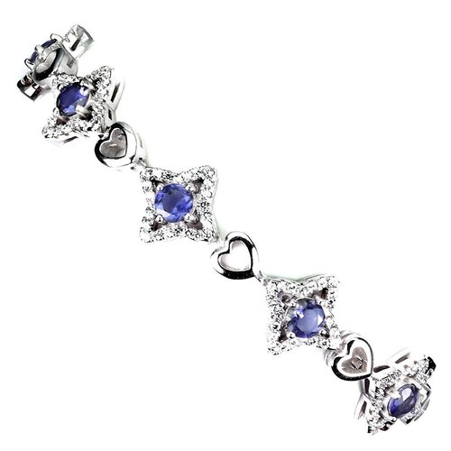 Silver Bracelet Iolite Genuine Natural Gems Solid Sterling 6 3/4 to 8 3/4 Inch - Picture 3 of 24