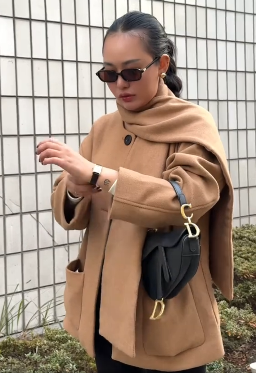 Zara Wool Coat Jacket With Scarf Camel Beige Size XS S M L 2095