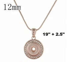 Mini Snap Jewelry Necklace Rose Gold Clear Halo Fits 12mm Ginger Style Charms 