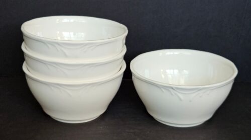 Pier 1 Madeline Soup/Cereal Bowls White Embossed Rim Set of 4 - Picture 1 of 9