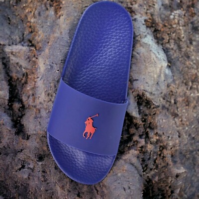 Polo Ralph Lauren RRL Pony Logo Slide Sandals Royal Blue