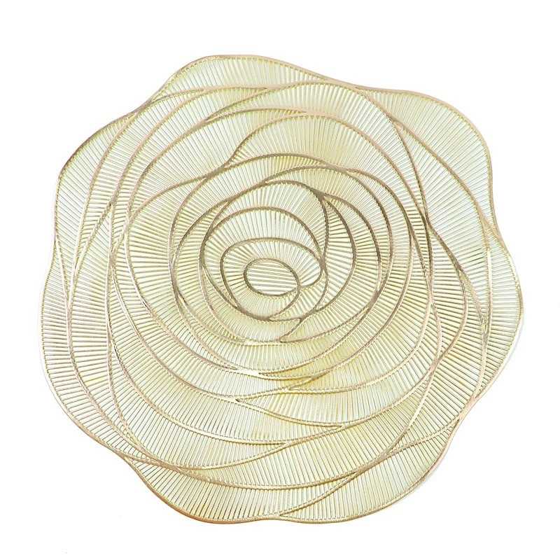 6 GOLD Metallic 15" Round Vinyl Rose Flower Placemats Party Wedding Events - Image 3 of 4