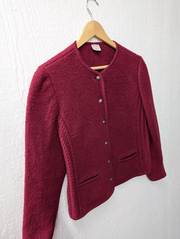 Vintage Brooks Brothers Maroon Boiled Wool Cardigan Jacket Women's Size 14 - Image 2 of 4