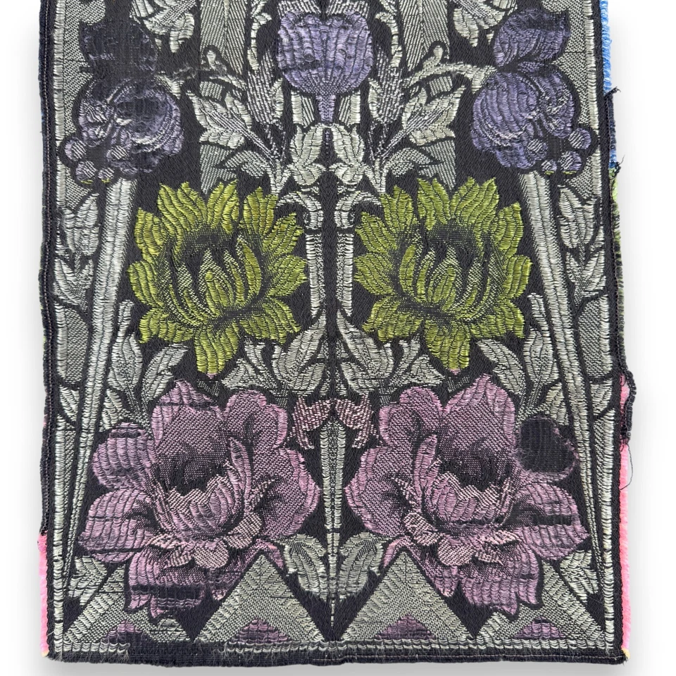 Antique Art Nouveau Floral Silk Tapestry Table Runner - Gothic - Black Purple - Image 2 of 4