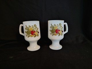 Vintage CorningWare "Spice of Life" milk glass pedestal mugs Set of 2
