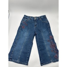 Faded Glory Girls Capri Jeans Size 16 Blue Stretch Embroidered Denim