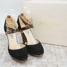 Rare Jimmy Choo Suede Leopard Accent Pumps Black Size 36.5