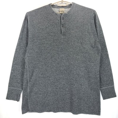 LL Bean Men's XLT Two Layer Henley Shirt Gray Wool Blend Long Sleeve Pullover