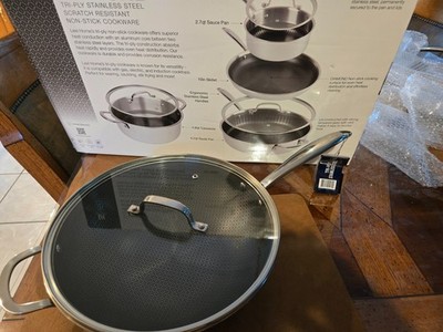 Lexi Home Tri-ply Stainless Steel Diamond  Non Stick 5 QT Wok Pan with Lid New