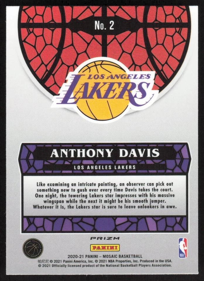 2020-21 Panini Mosaic Stained Glass CASE HIT SP #2 Anthony Davis LA Lakers - Image 2 of 2