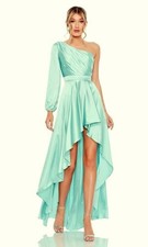Mac Duggal French Blue One-Shoulder Long Sleeve Satin High/Low Gown Size 12 358