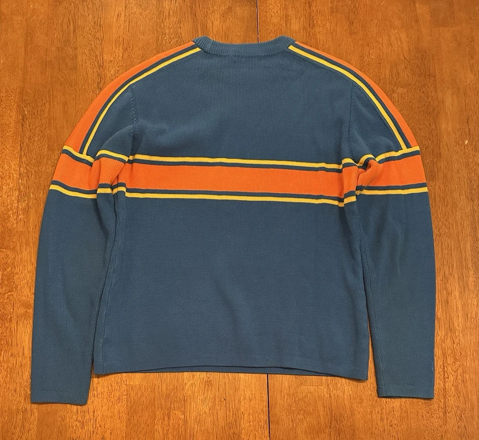 Suéter de esquí vintage Skitique se adapta a rayas medio azul naranja acrílico Foto 2 de 4
