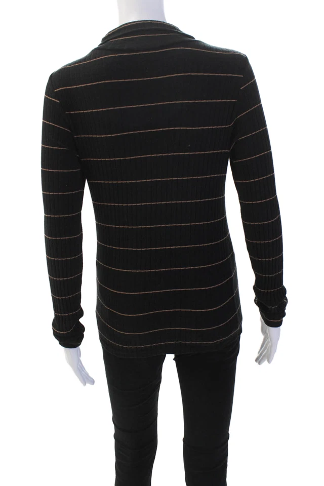 Vince Womens Striped Long Sleeves Turtleneck Sweater Black Brown Size Medium - Image 3 of 4