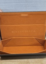 Republica Eyeglasses Case Brown Embossed Logo Pebbled Eyeglass Hardcase