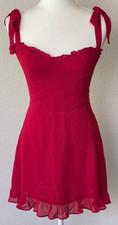 REFORMATION Christine Mini Lined Dress Smocked Ruffle Hem Lipstick Red Sz 6 EUC
