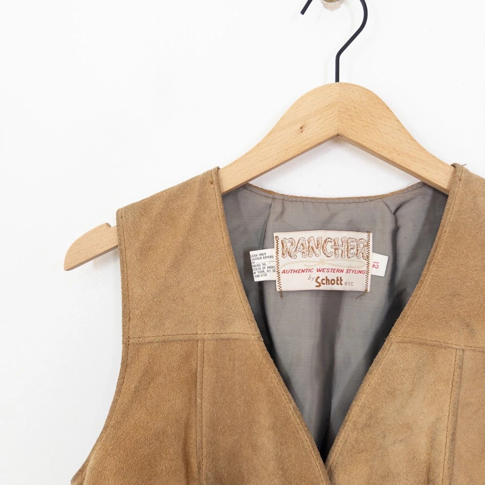 Schott NYC Rancher Suede Leather Waistcoat Size 12 Western 80s Vintage - Image 2 of 4