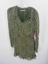 Reformation Green Size 8 Polka Dot Shift Knee Length Long Sleeve Dress