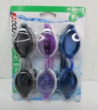 Dolfino Pacesetter Swim Goggles 3 Pack Blue Black Purple Adult 12+ Water Sports