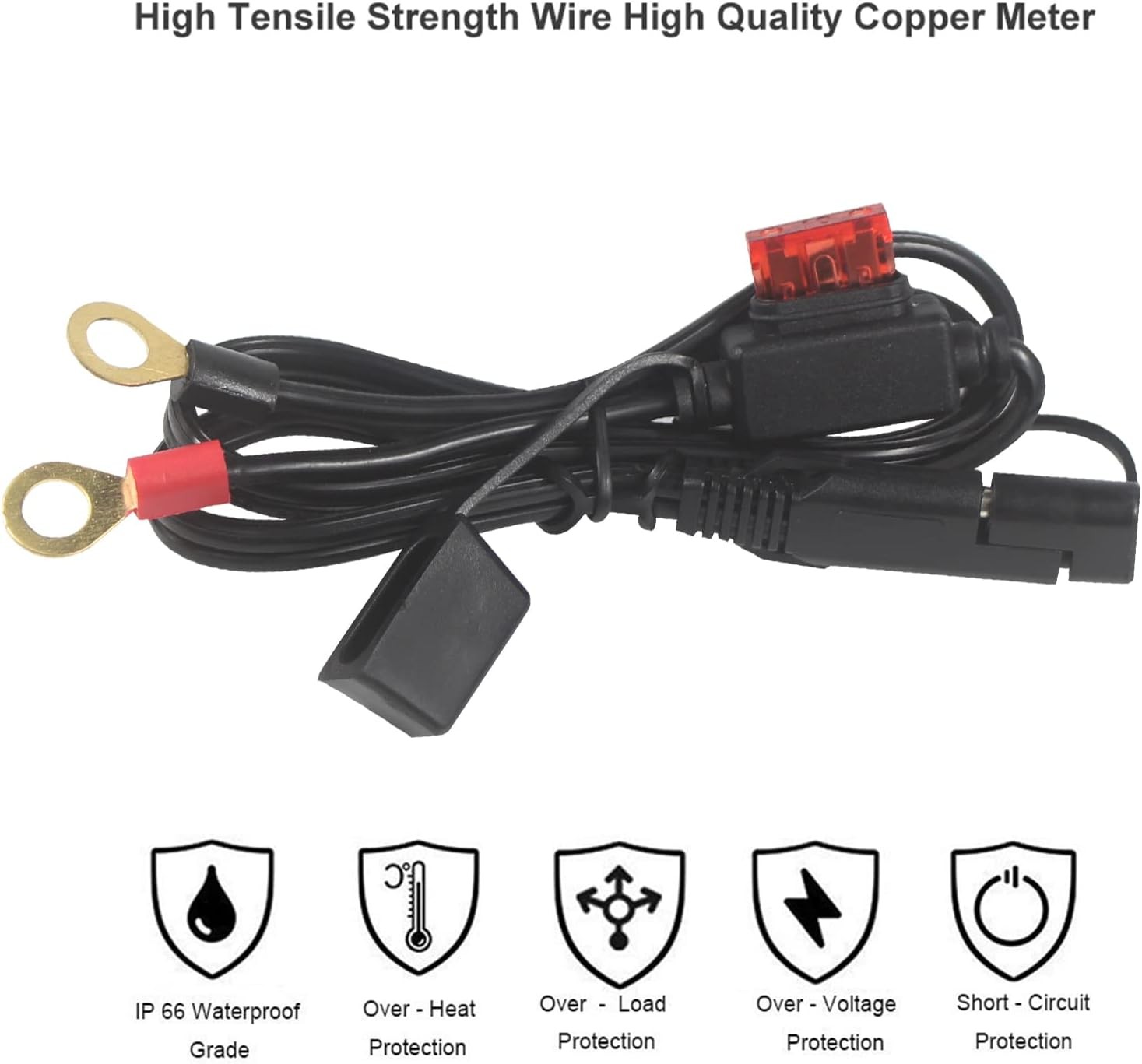 [ 1 PACK] Sae to O Ring Terminal Harness 2FT - Sae Eyelet Ring Terminal Cable 16