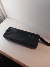 TDK Cassette Tape Storage Case 15ct Faux Leather Zippered Holder Vintage