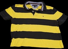 Tommy Hilfiger Men  s L Yellow Navy Striped Polo Shirt SS Preppy Classic Cotton