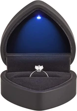 LETURE Heart Shaped Ring Gift Box with LED Light, Velvet Earrings Jewelry Case w