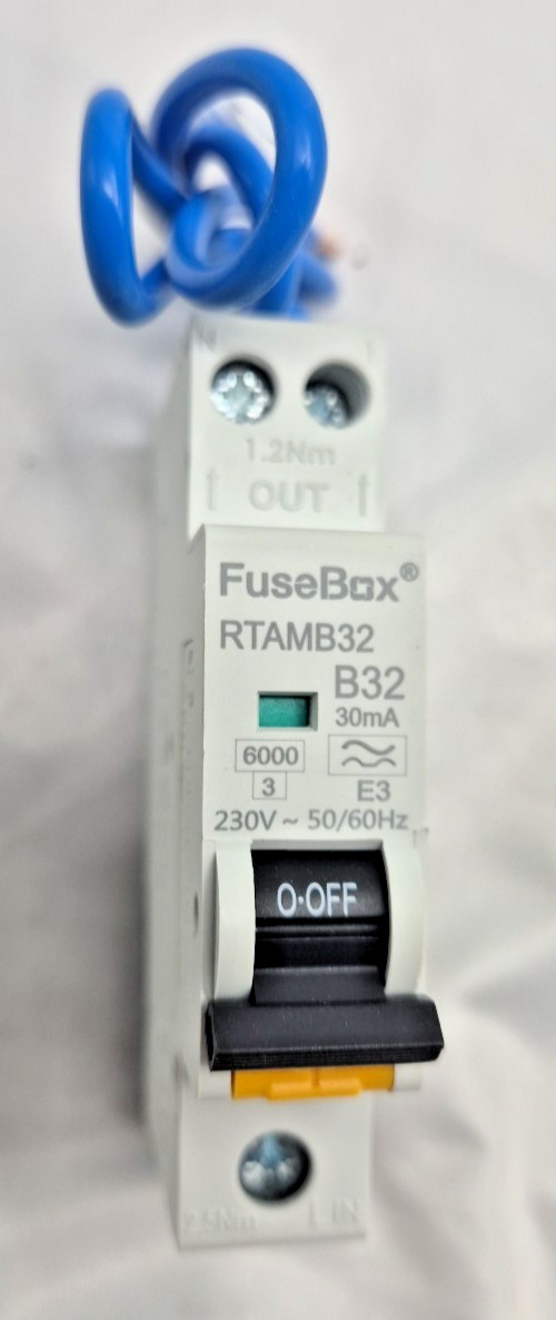 Fusebox 32A RCBO 1 Pole + Neutral B Curve Type A 6kA RTAMB32 - Inc VAT