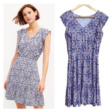 Loft Medallion Ruffle Flare Dress Women’s Size Small