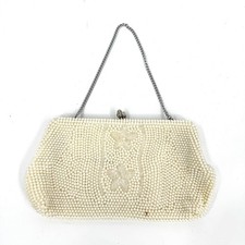 Vintage Clutch Handbag Purse Bon Soir 8x4in All Over Faux Pearl Kisslock Closure