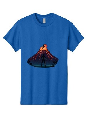 Volcano-Eruption Mens Graphic Tee, 100% Cotton, Casual Summer Wear