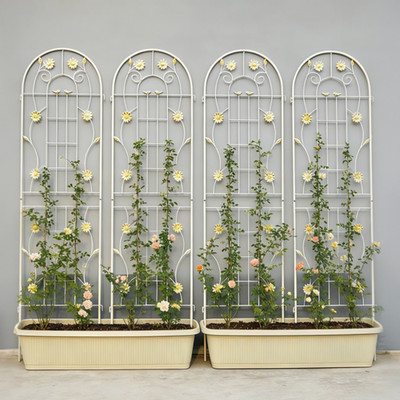 4 Pack Cream White Metal Garden Trellis 71×19.7 Inch Rustproof Outdoor Climbing