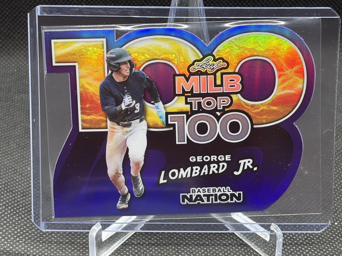 top 100 rare baseball cards 2025 Leaf Baseball Nation GEORGE LOMBARD JR MiLB Top 100 Purple Prism 2/8  SSP