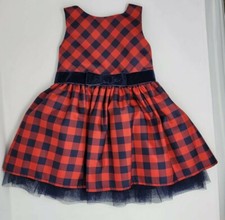 Cat And Jack Girls Christmas Holiday Velvet Belt Tully Dress 2T Red And Navy